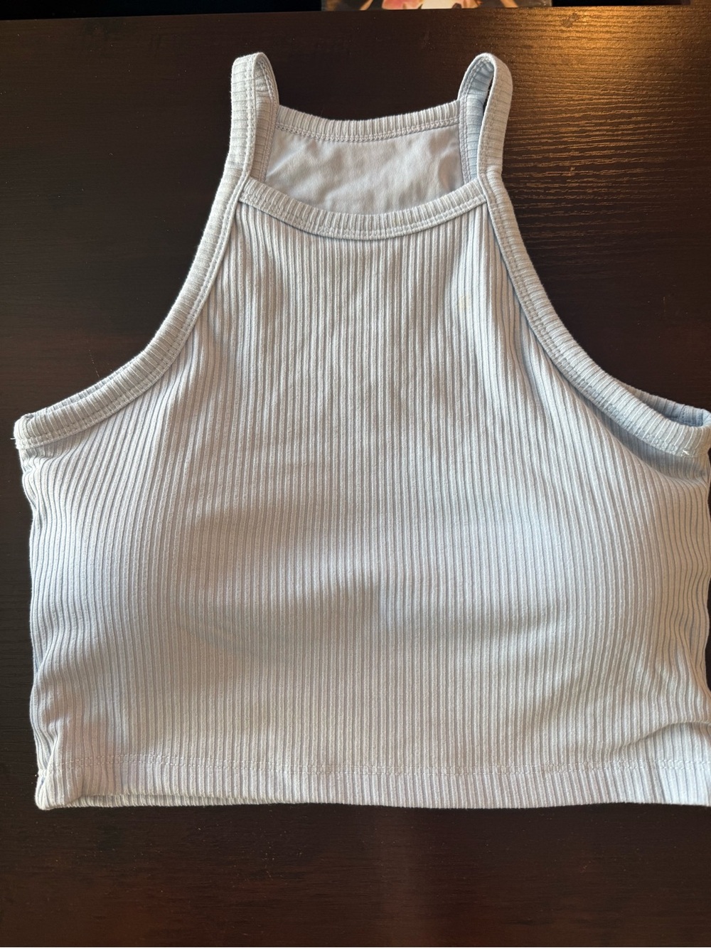 Klassy Network Ribbed Halter Crop Top - Pastel Blue
